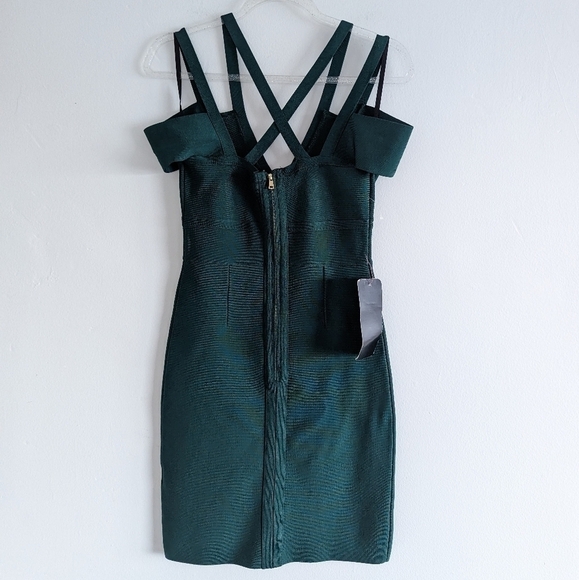 NWT Bebe x Naven Green Strappy Bodycon Mini Dress Size Medium - Picture 4 of 5